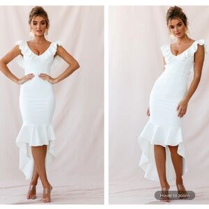 Selfie Leslie - PEARL RUFFLE STRAP HIGH-LOW HEM DRESS- WHITE- size XS- NWT